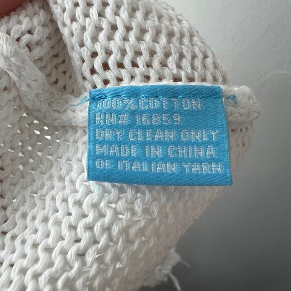 J.Mclaughlin White Sweater Cotton Knitted Crew Neck Thread Fringe Pullover S M? - Picture 8 of 8